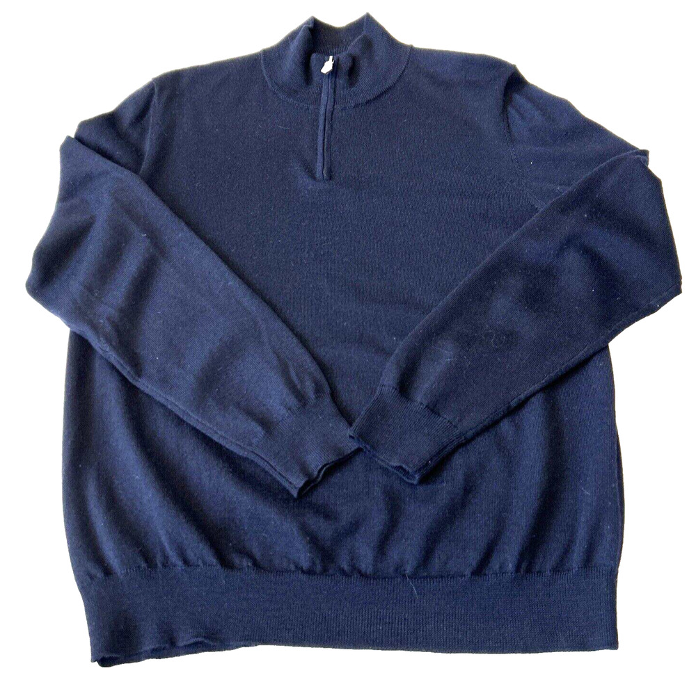 Bloomingdale’s The Men's Store Merino Wool Sweater Size M 1/4 Zip Navy Blue